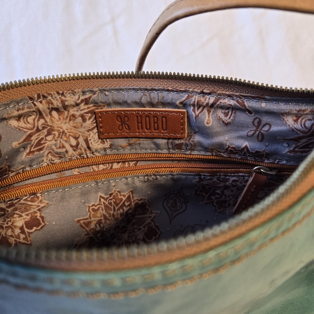 HOBO Teal Leather Crossbody with Tan Strap - Picture 2 of 14
